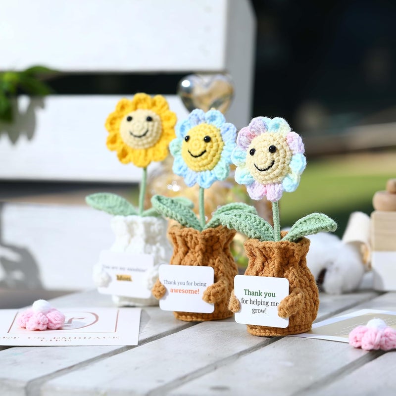 YOOJEE Teacher Appreciation Christmas Thanksgiving Graduation Gift Thank You for Helping Me Grow! Handmade Positive Sunflower Crochet Gifts for Women Last Day of School Gift for Teacher from Student - Image 4